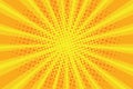 Pop art sunburst pattern, comic halftone background. Retro explosion backdrop. Radial rays with dots, yellow sunbeam. Vector Royalty Free Stock Photo